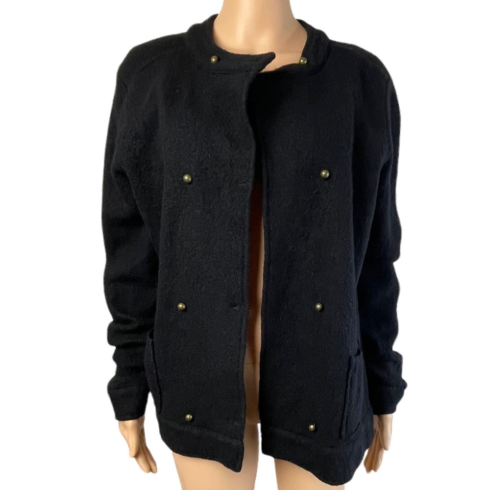 Gap Womens 100% Wool Peacoat Black Size L Black Jacket Double Gold Buttons